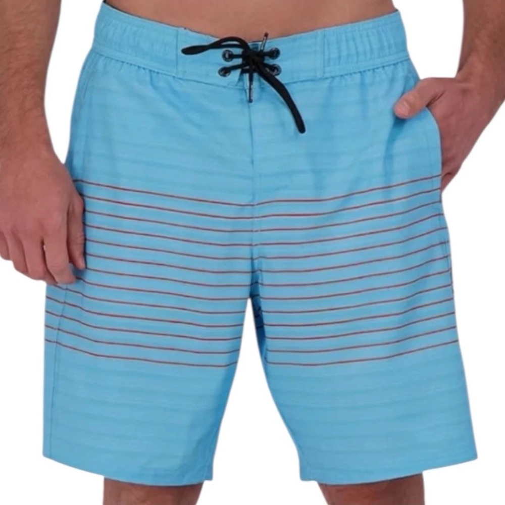 Spyder Board Shorts Mens Medium Aqua Blue Orange Stripes UV Fast Dry Swim Trunks